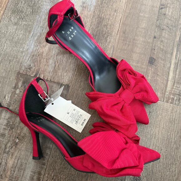 Women's Grace Bow Heels with Memory Foam Insole - A New Day Red 6.5 - Picture 8 of 9